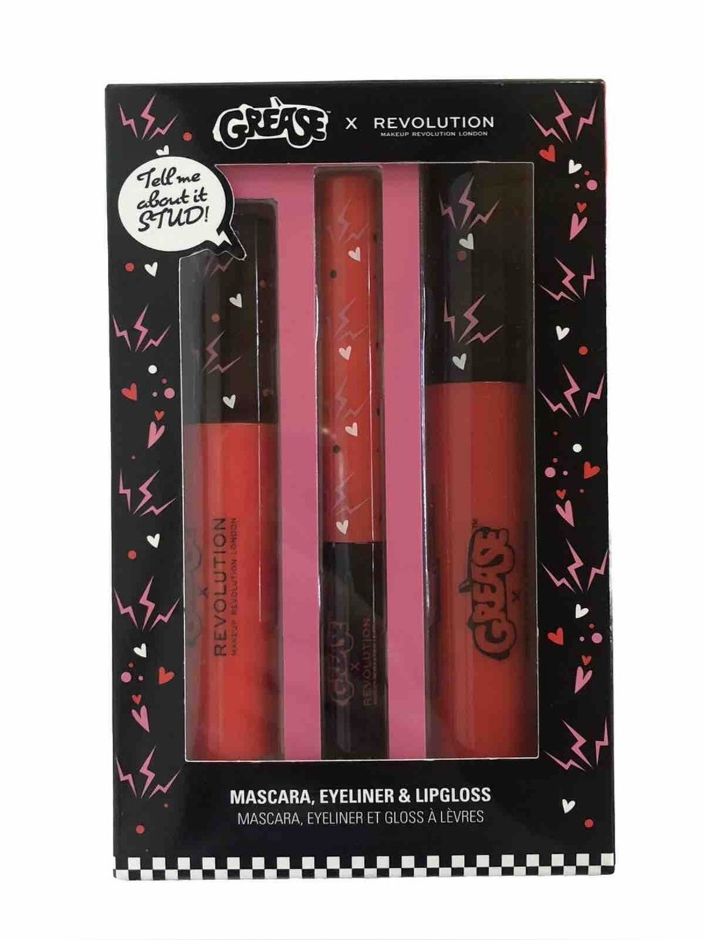 Revolution Grease Mascara, Eyeliner & Lipgloss Set - Bright Red Shades